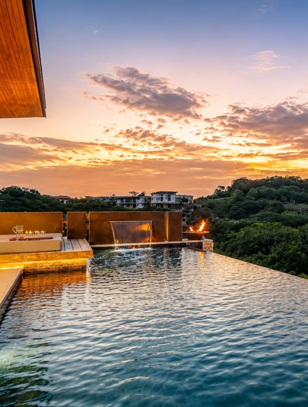 Infinity pool at sunset at a private villa in Tamarindo, Costa Rica